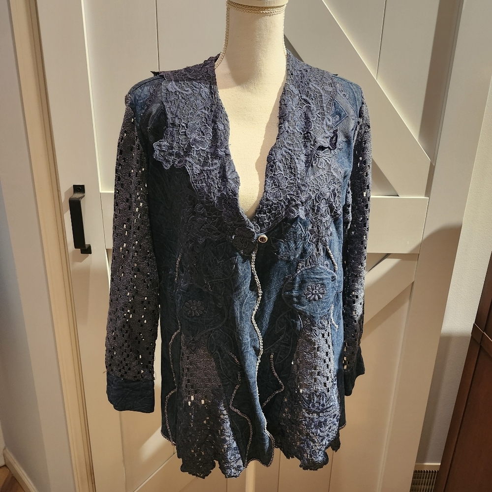 Newport News Styleworks Elegant Blue Lace Jacket Size 10